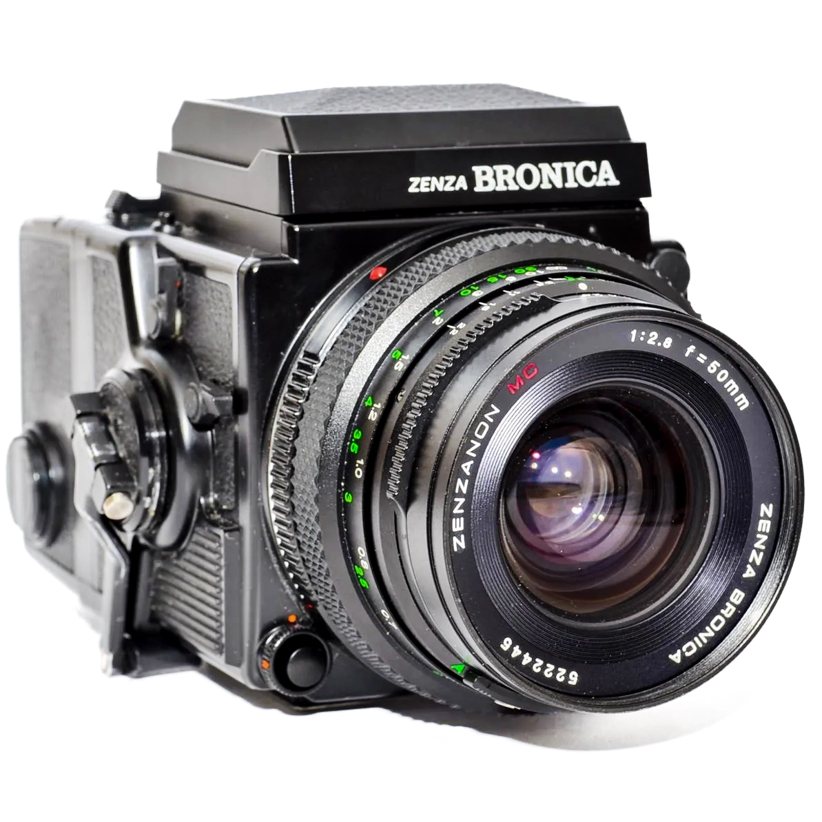 Zenza Bronica ETRSi medium format film camera with interchangeable lens and film back, classic black body design