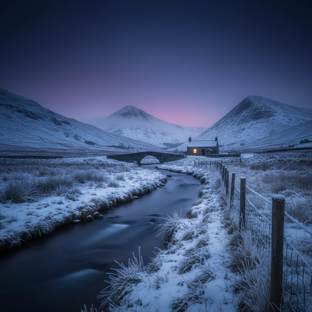 Winter scene reflecting best settings for low light photography