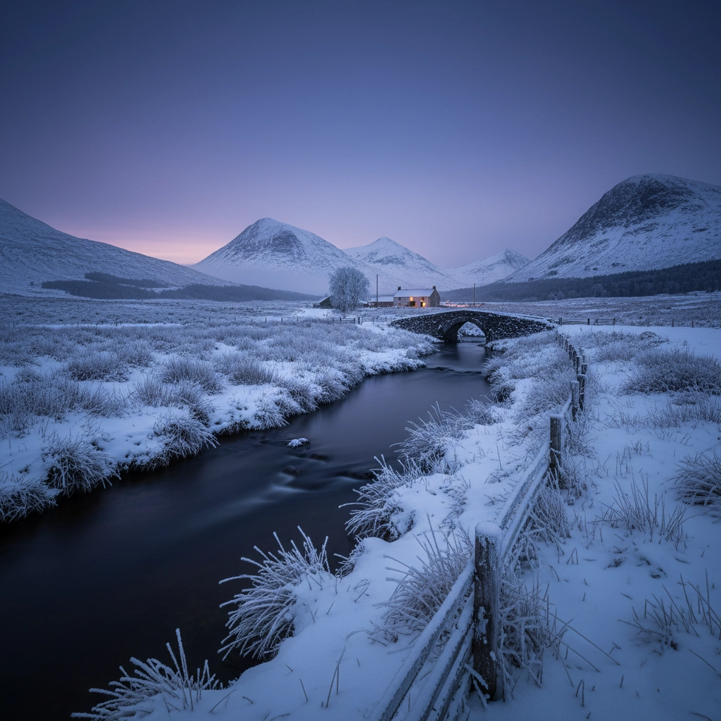 Winter scene reflecting best settings for low light photography