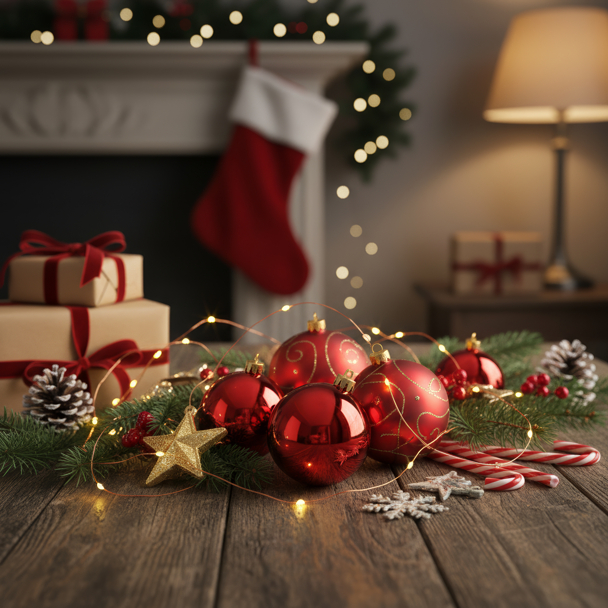 Christmas Photography Tips showing the Christmas decorations beautifully arranged.