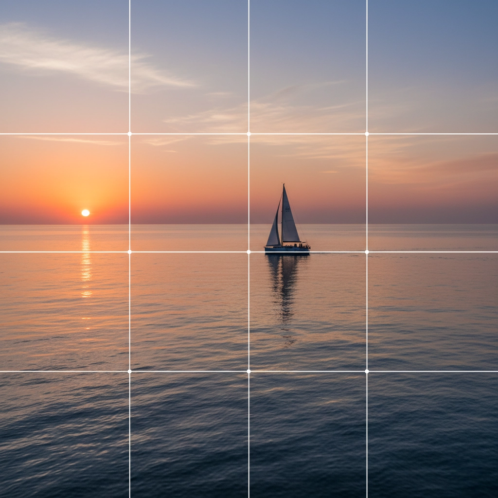 Rule of thirds sample image showing a sail boat on the ocean