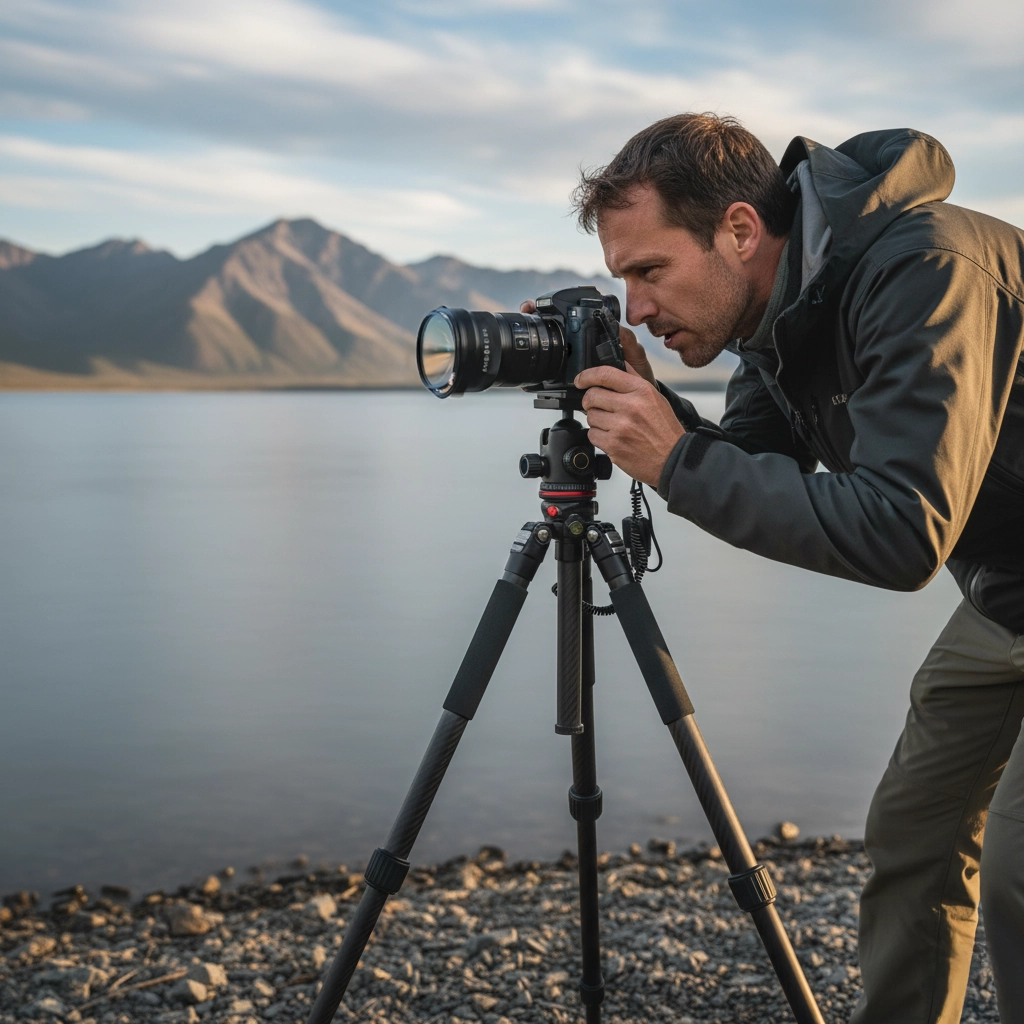 Slow Shutter Speed Photography - Photographer using a tripod and ND filter for slow shutter speed photography.
