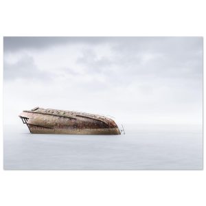 Ghosts of the Sea: Shipwrecked Secrets – rust-covered shipwreck in calm water at Scapa Flow, Orkney